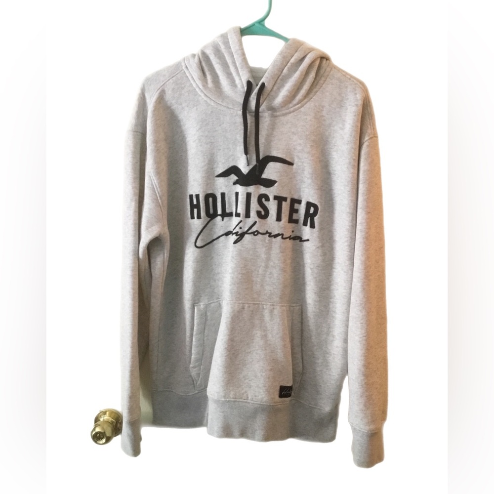 Hollister Light Gray Crewneck Hoodie with Black Logo